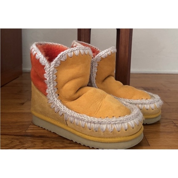 MOU Eskimo‎ Women's Sheepskin Boots RARE & Fun Yellow/ Orange Size 38 Eu 7.5 US - Picture 5 of 8